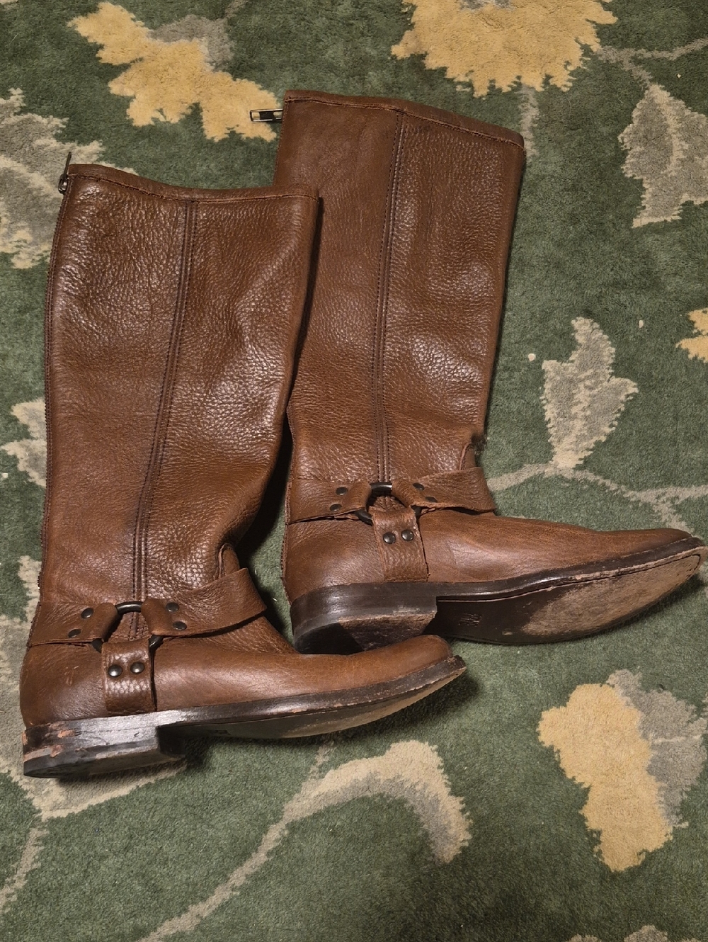 Frye Brown Leather Riding Heeled Boots